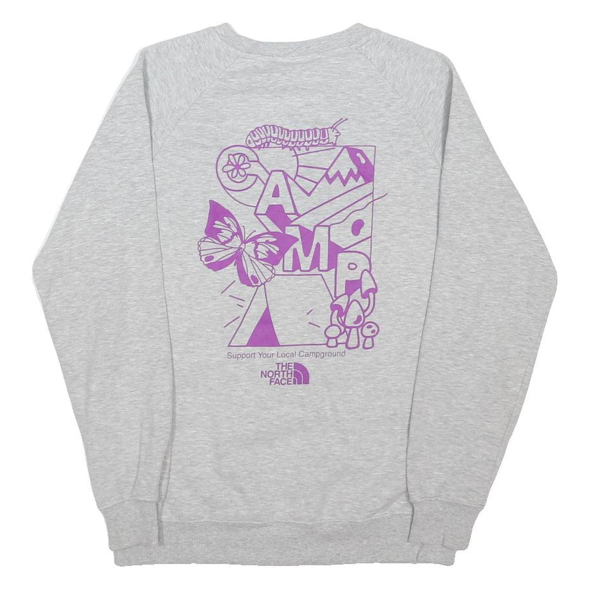 THE NORTH FACE Womens Grey Sweatshirt XS Purple Camp Graphic Crew Neck Casual