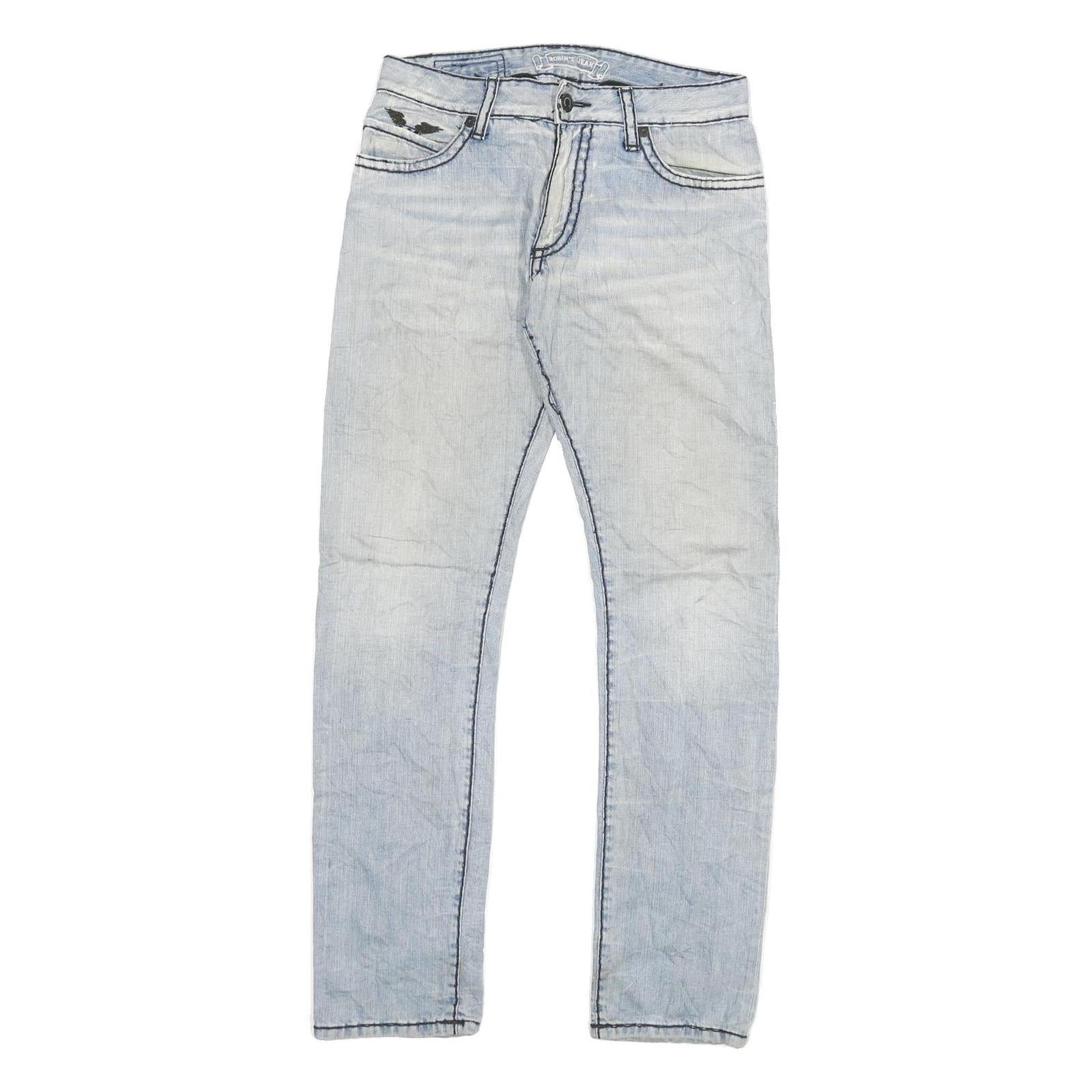 Light Blue Mens Slim Skinny Denim Jeans Cotton Blend W30 L31 Faded Washed Zip