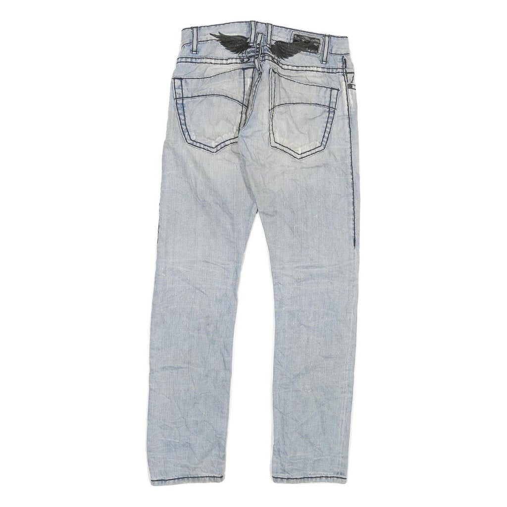 Light Blue Mens Slim Skinny Denim Jeans Cotton Blend W30 L31 Faded Washed Zip