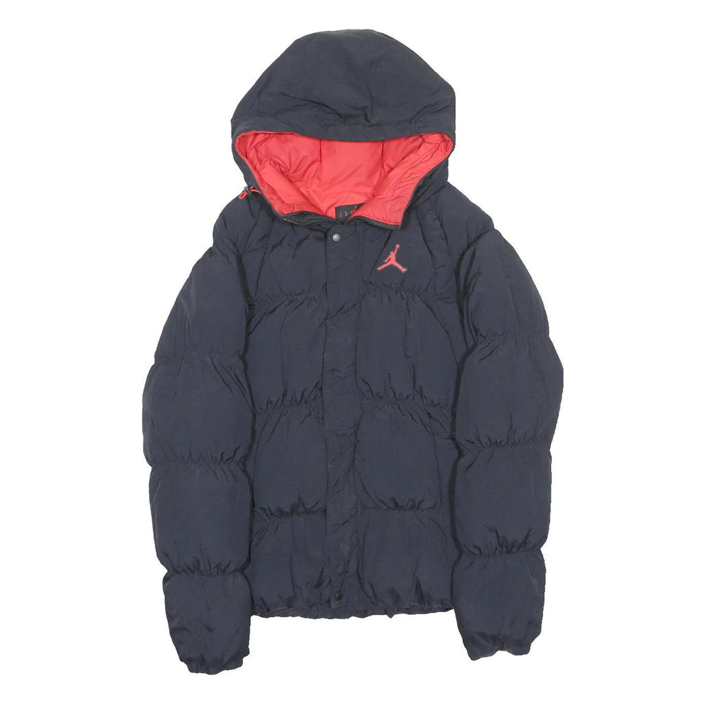 JORDAN Mens Black & Red Puffer Jacket M Polyester Zip Hooded Comfort Sportswear