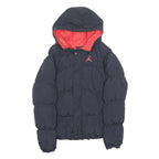 JORDAN Mens Black & Red Puffer Jacket M Polyester Zip Hooded Comfort Sportswear