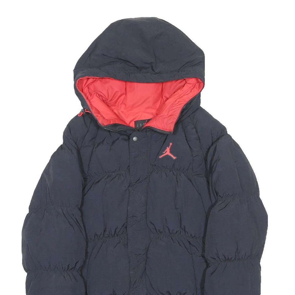 JORDAN Mens Black & Red Puffer Jacket M Polyester Zip Hooded Comfort Sportswear