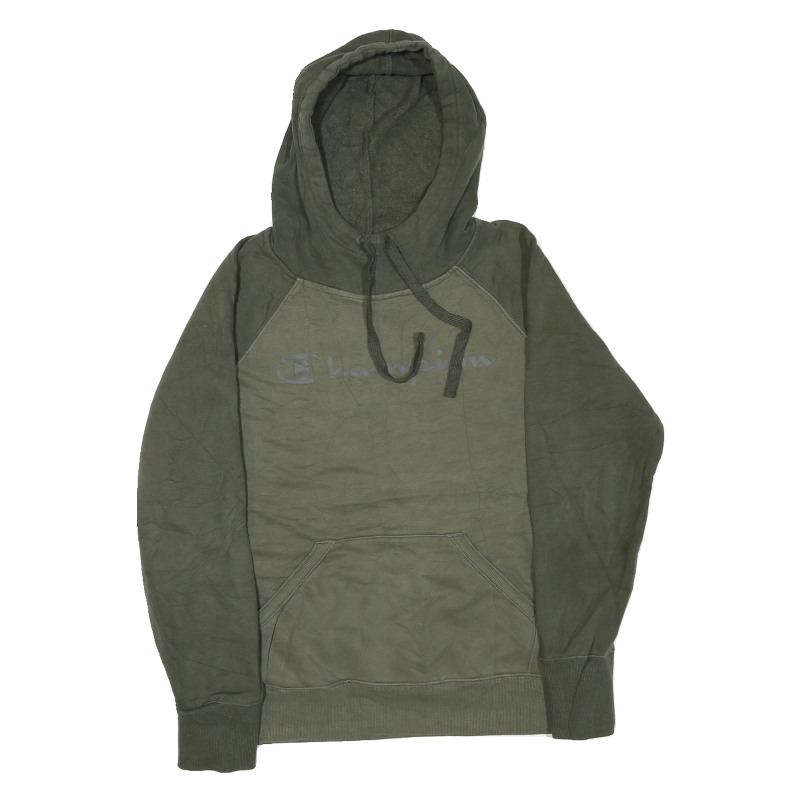 CHAMPION Mens Green Cotton Blend Pullover Hoodie M Logo Sweatshirt