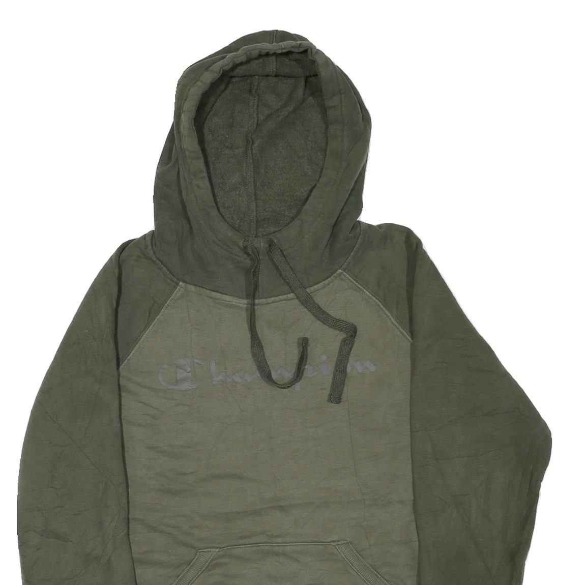 CHAMPION Mens Green Cotton Blend Pullover Hoodie M Logo Sweatshirt