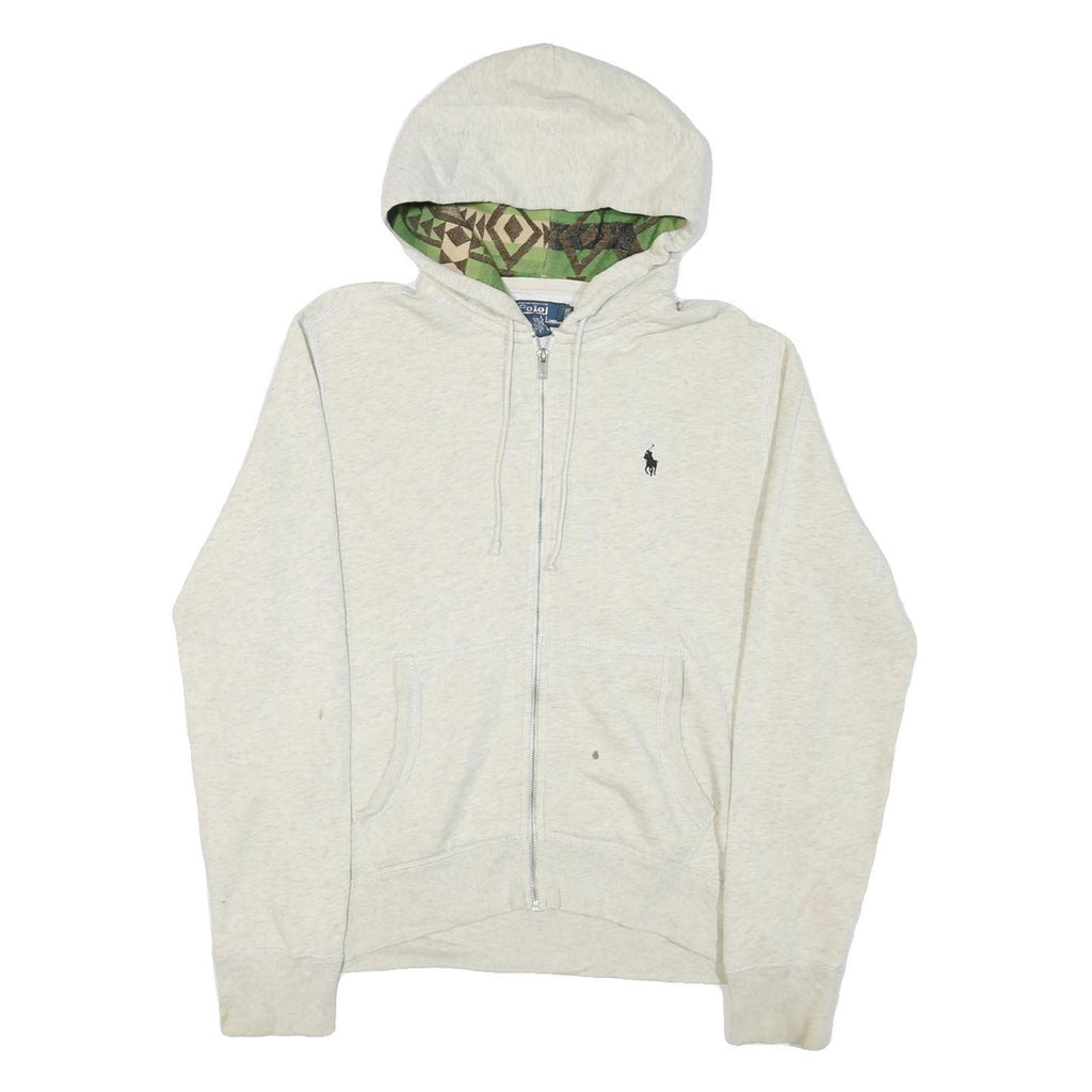 POLO RALPH LAUREN Womens Cream Hoodie M Cotton Blend Zip Hooded Sweatshirt