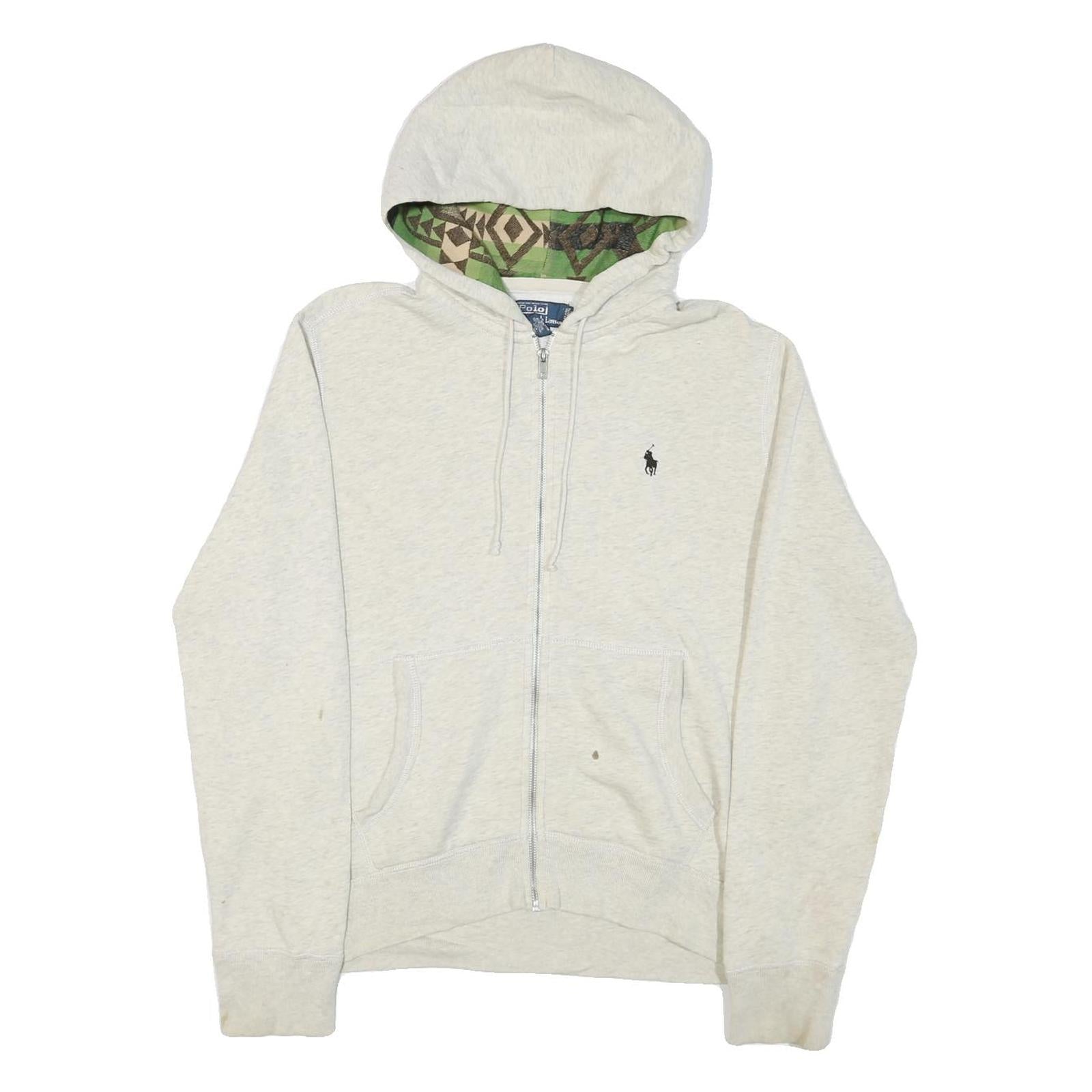 POLO RALPH LAUREN Womens Cream Hoodie M Cotton Blend Zip Hooded Sweatshirt