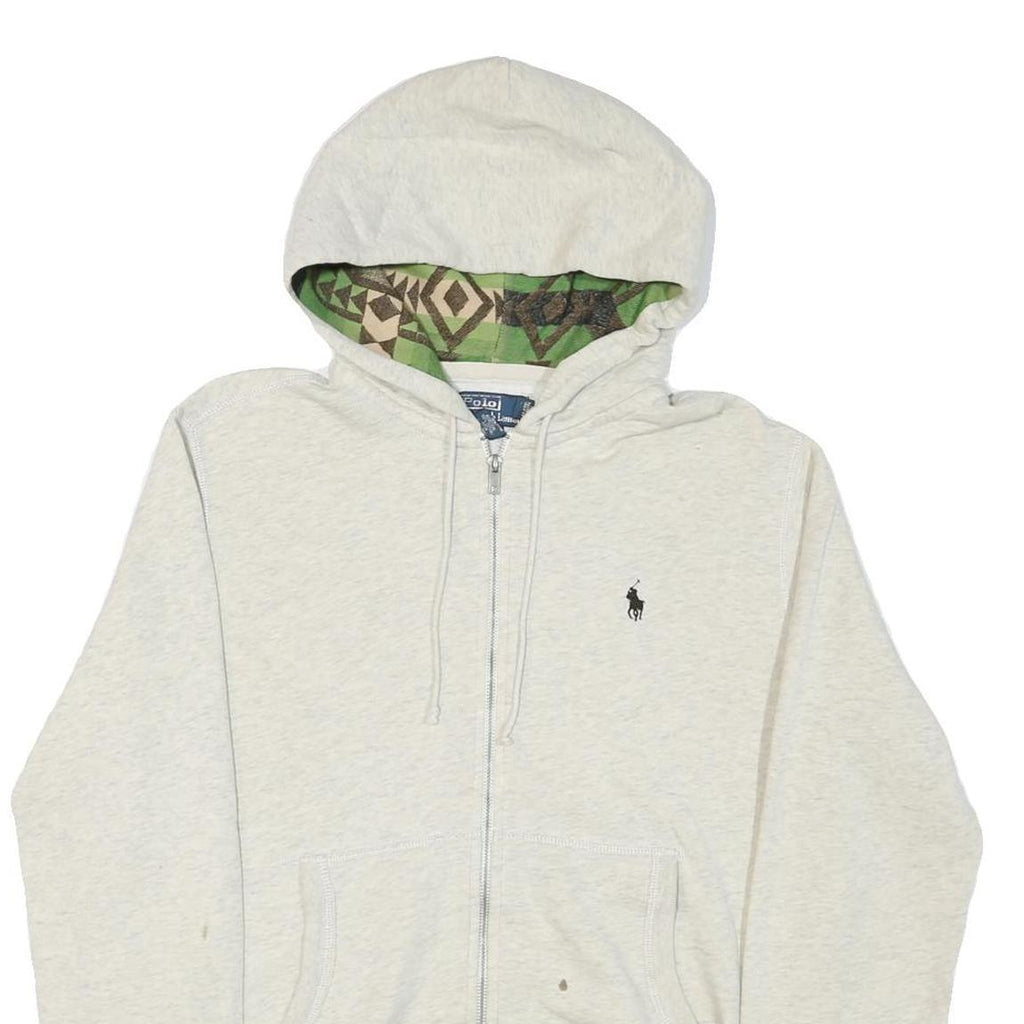 POLO RALPH LAUREN Womens Cream Hoodie M Cotton Blend Zip Hooded Sweatshirt