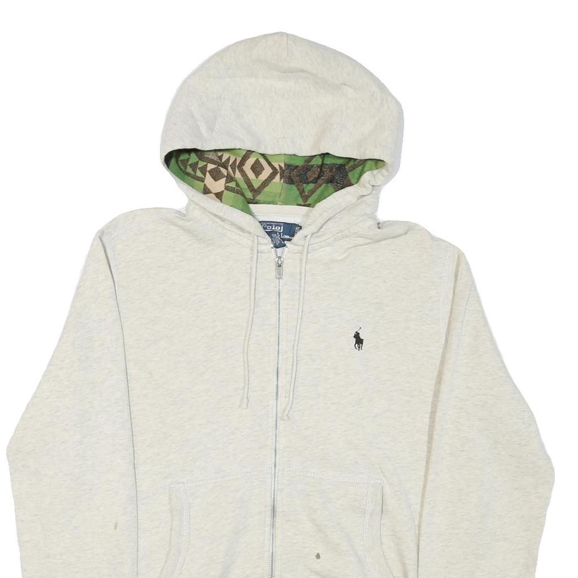 POLO RALPH LAUREN Womens Cream Hoodie M Cotton Blend Zip Hooded Sweatshirt