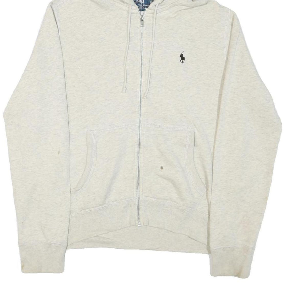 POLO RALPH LAUREN Womens Cream Hoodie M Cotton Blend Zip Hooded Sweatshirt