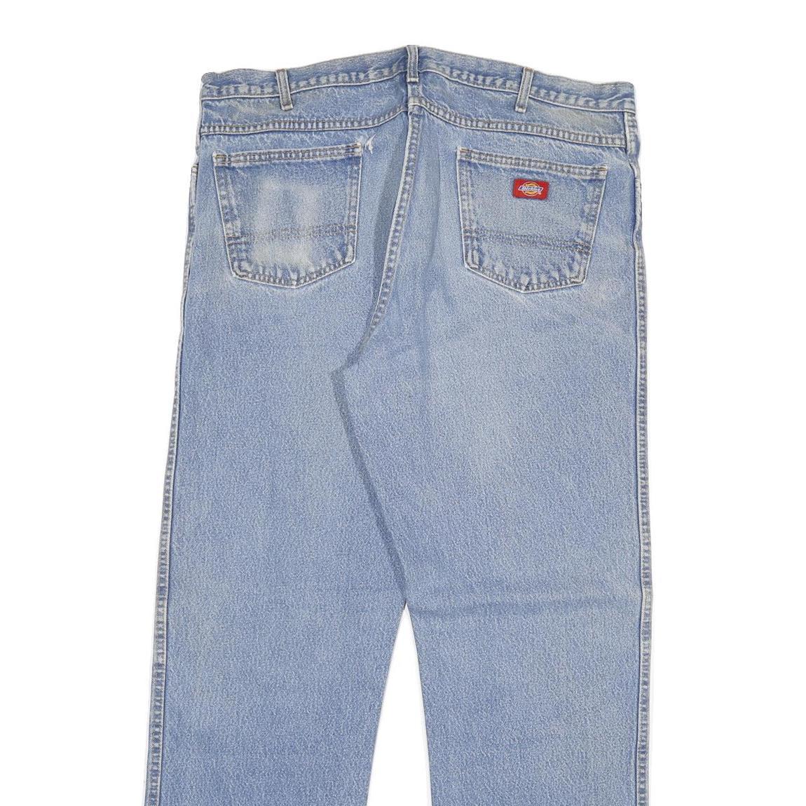 DICKIES Mens Jeans Blue Regular Straight Denim Light W38 L33 Workwear Zip