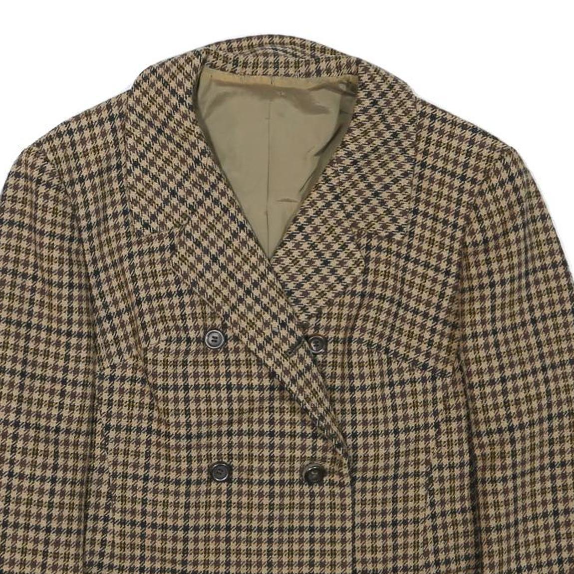 ERLE FZ Womens Brown & Black Double Breasted Jacket S Wool Houndstooth Button