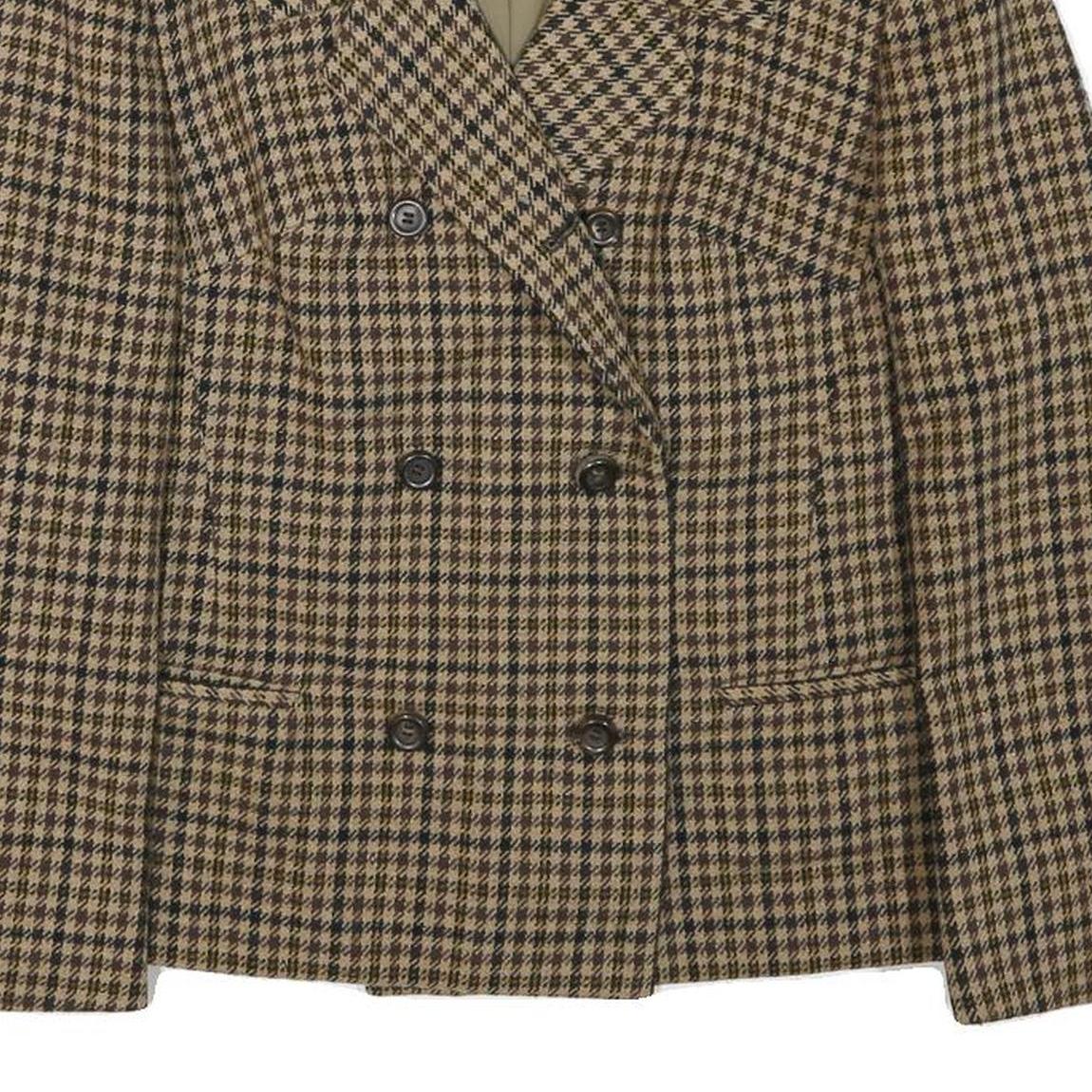 ERLE FZ Womens Brown & Black Double Breasted Jacket S Wool Houndstooth Button