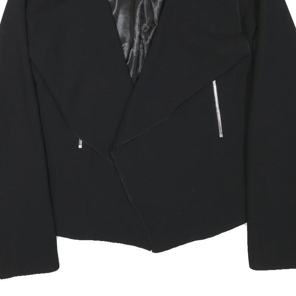 ZARA WOMAN Womens Black Collarless Jacket M Polyester Blend Plain Sleek Tailored