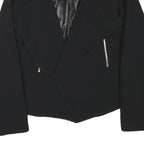 ZARA WOMAN Womens Black Collarless Jacket M Polyester Blend Plain Sleek Tailored