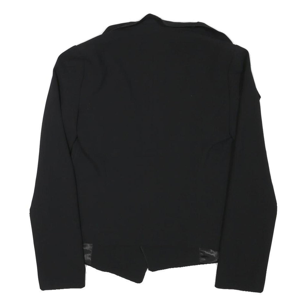 ZARA WOMAN Womens Black Collarless Jacket M Polyester Blend Plain Sleek Tailored