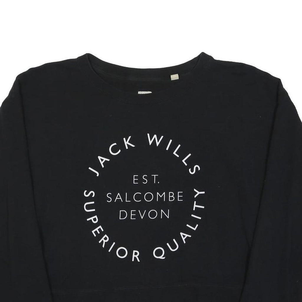 JACK WILLS Womens Black Sweatshirt M Cotton Blend Crew Neck Pullover Logo Print