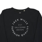 JACK WILLS Womens Black Sweatshirt M Cotton Blend Crew Neck Pullover Logo Print