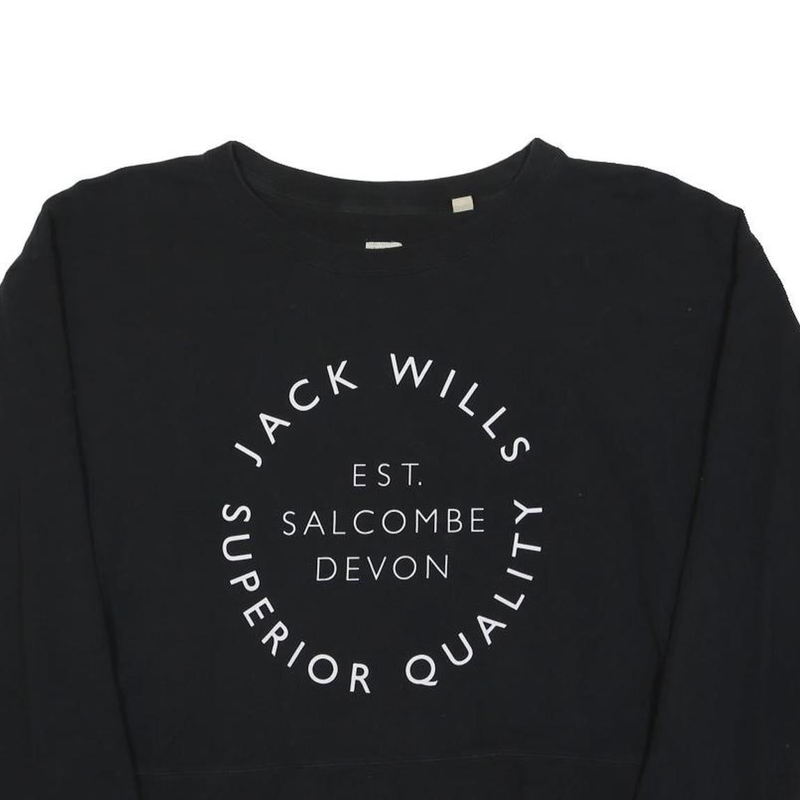 JACK WILLS Womens Black Sweatshirt M Cotton Blend Crew Neck Pullover Logo Print