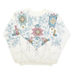 INDIA INK Womens White Geometric Pattern Crew Neck M Cotton Blend Sweatshirt