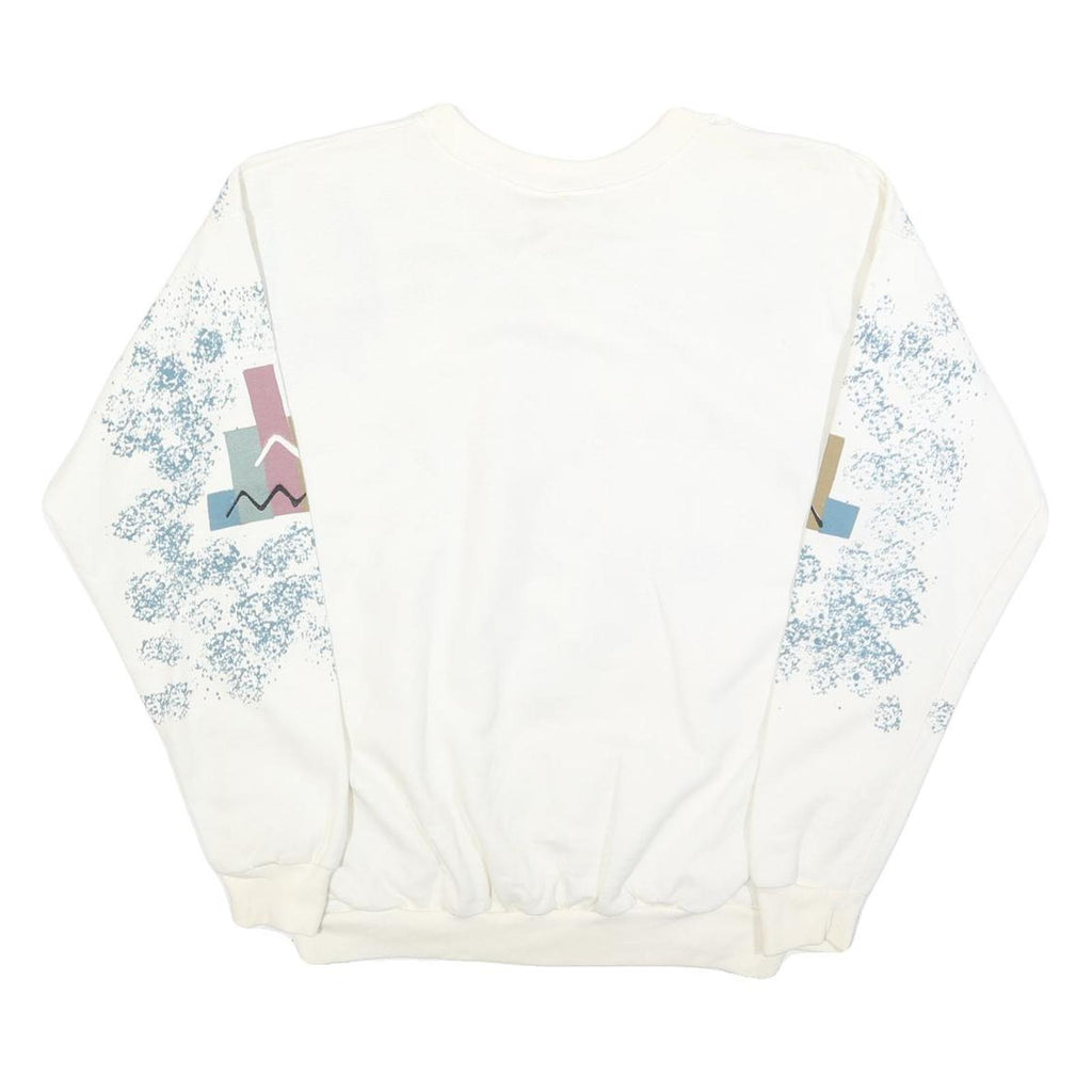 INDIA INK Womens White Geometric Pattern Crew Neck M Cotton Blend Sweatshirt