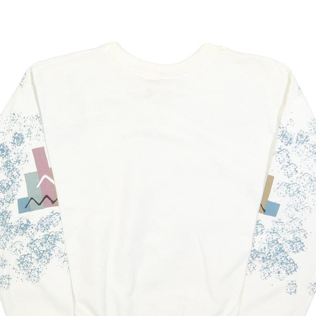 INDIA INK Womens White Geometric Pattern Crew Neck M Cotton Blend Sweatshirt