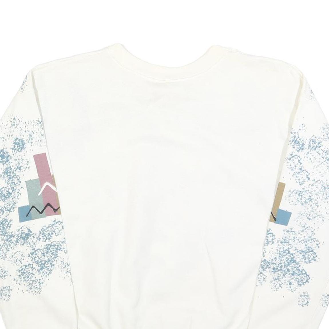 INDIA INK Womens White Geometric Pattern Crew Neck M Cotton Blend Sweatshirt