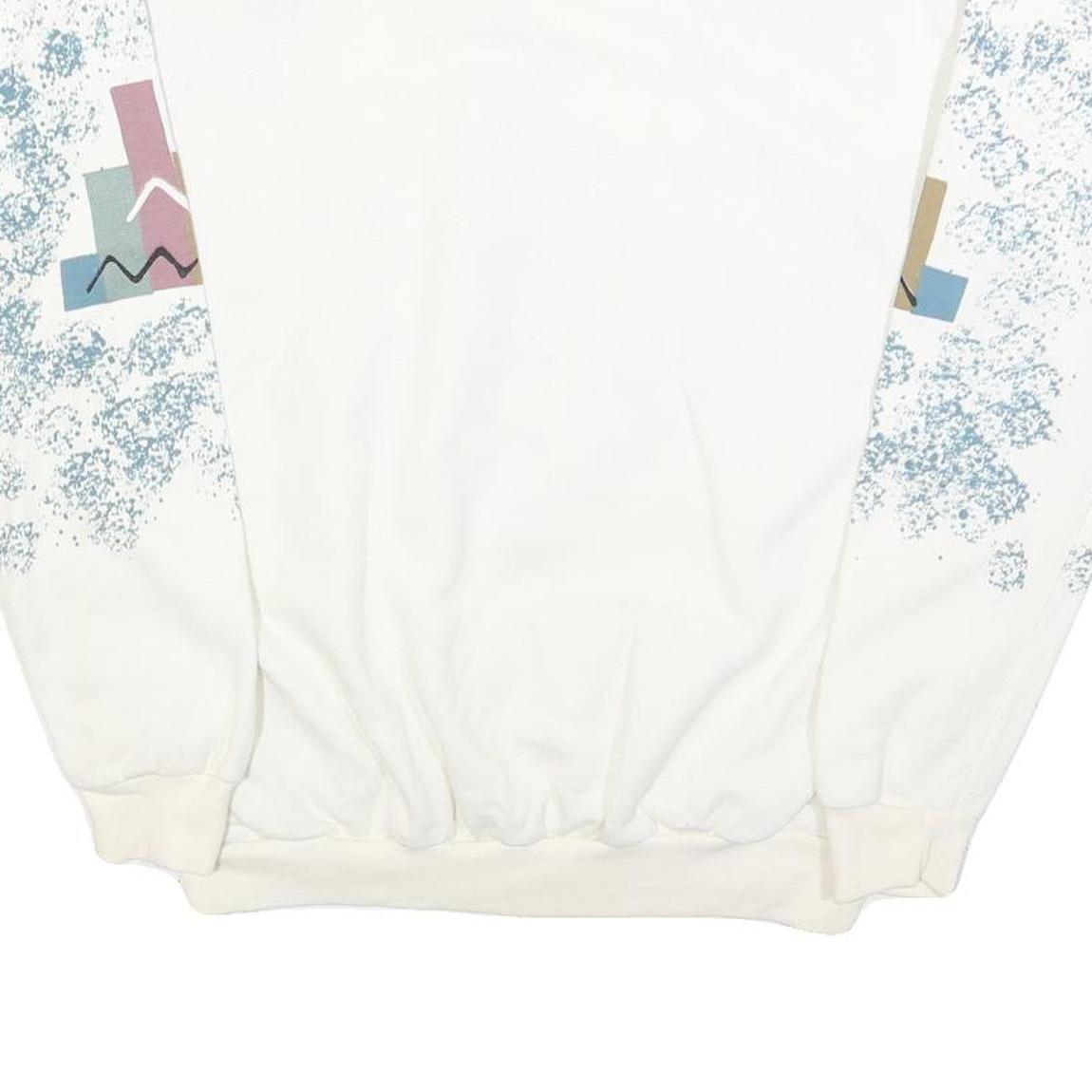 INDIA INK Womens White Geometric Pattern Crew Neck M Cotton Blend Sweatshirt