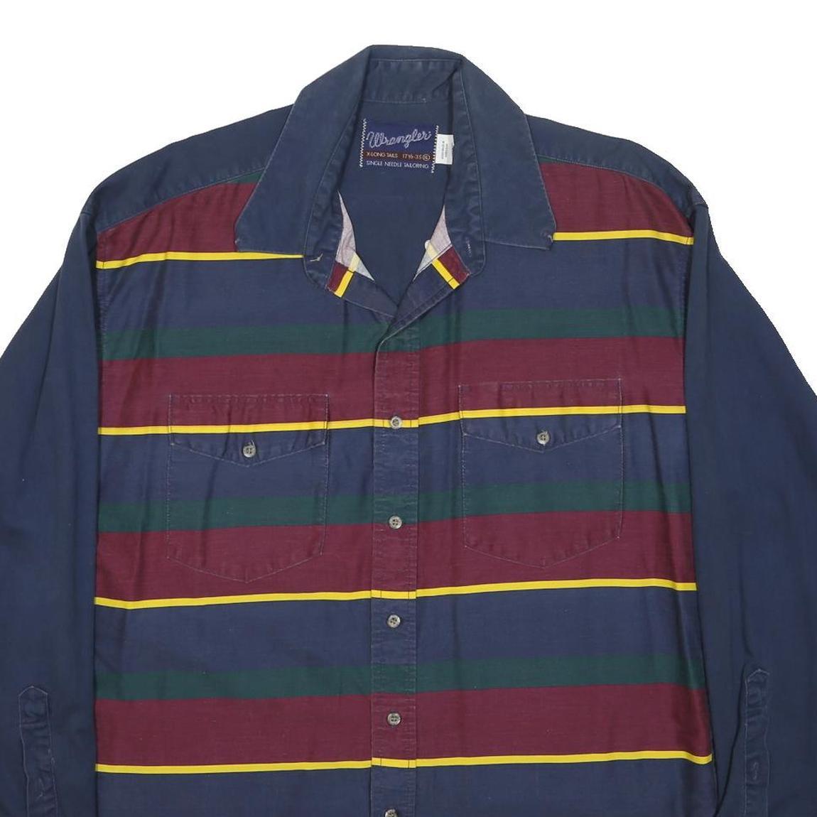WRANGLER Mens Blue Red Green Yellow Striped Shirt XL Cotton Western Long Sleeve