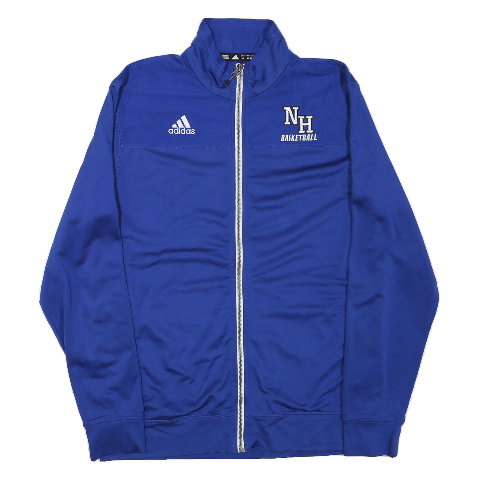 ADIDAS Mens Blue Basketball Jacket M Polyester Blend Zip Plain Sportswear