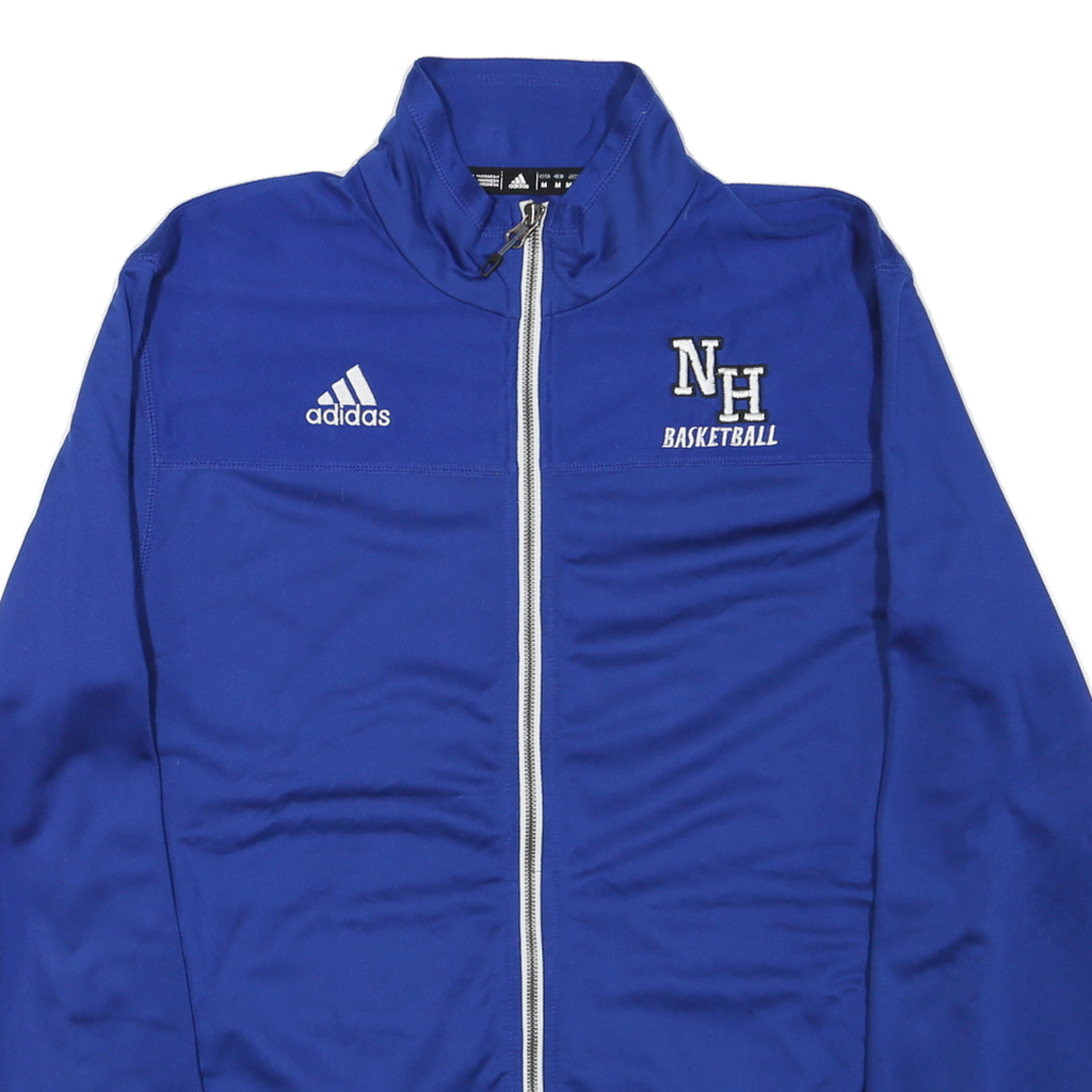 ADIDAS Mens Blue Basketball Jacket M Polyester Blend Zip Plain Sportswear