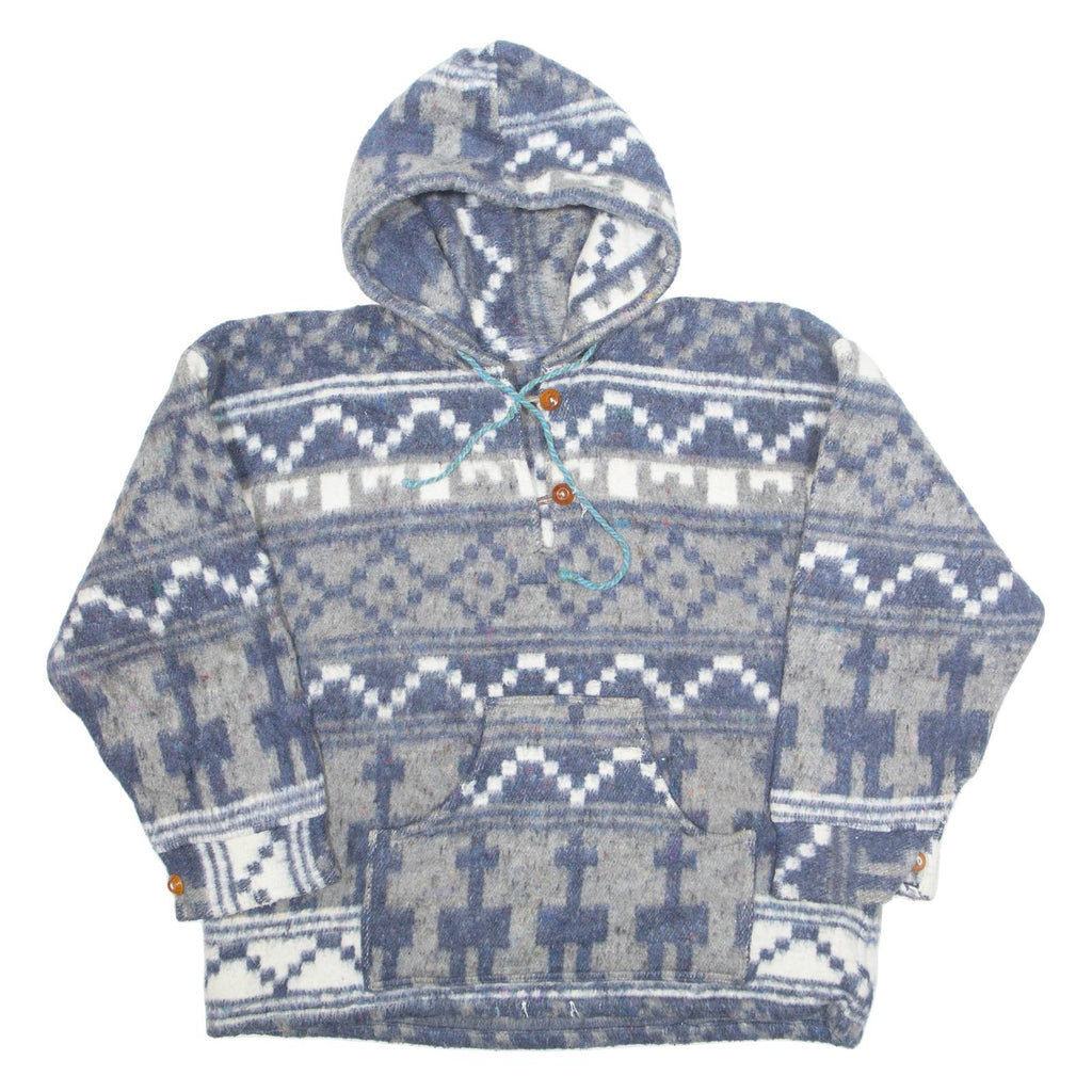 Mens Pullover Jacket Blue Hooded Crazy Pattern L