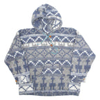 Mens Pullover Jacket Blue Hooded Crazy Pattern L