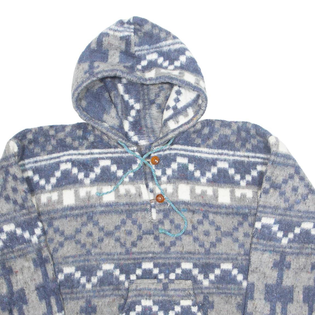 Mens Pullover Jacket Blue Hooded Crazy Pattern L