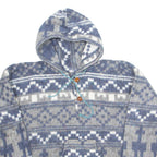 Mens Pullover Jacket Blue Hooded Crazy Pattern L