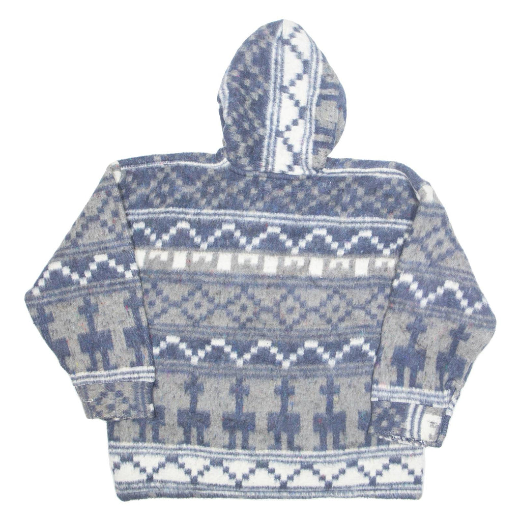 Mens Pullover Jacket Blue Hooded Crazy Pattern L