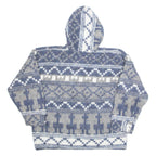 Mens Pullover Jacket Blue Hooded Crazy Pattern L