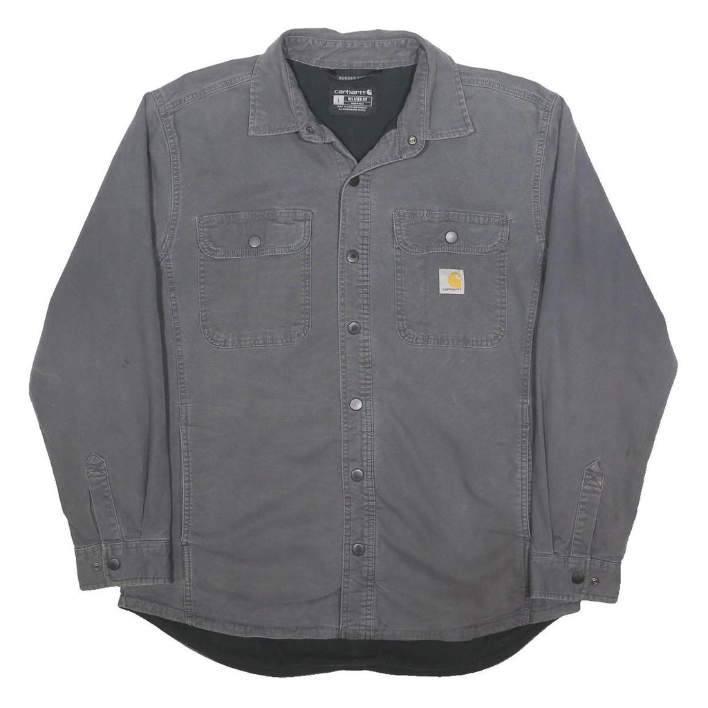 CARHARTT Fleece Lined Mens Grey Workwear Shirt L Durable Polyester Button Up
