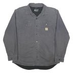 CARHARTT Fleece Lined Mens Grey Workwear Shirt L Durable Polyester Button Up