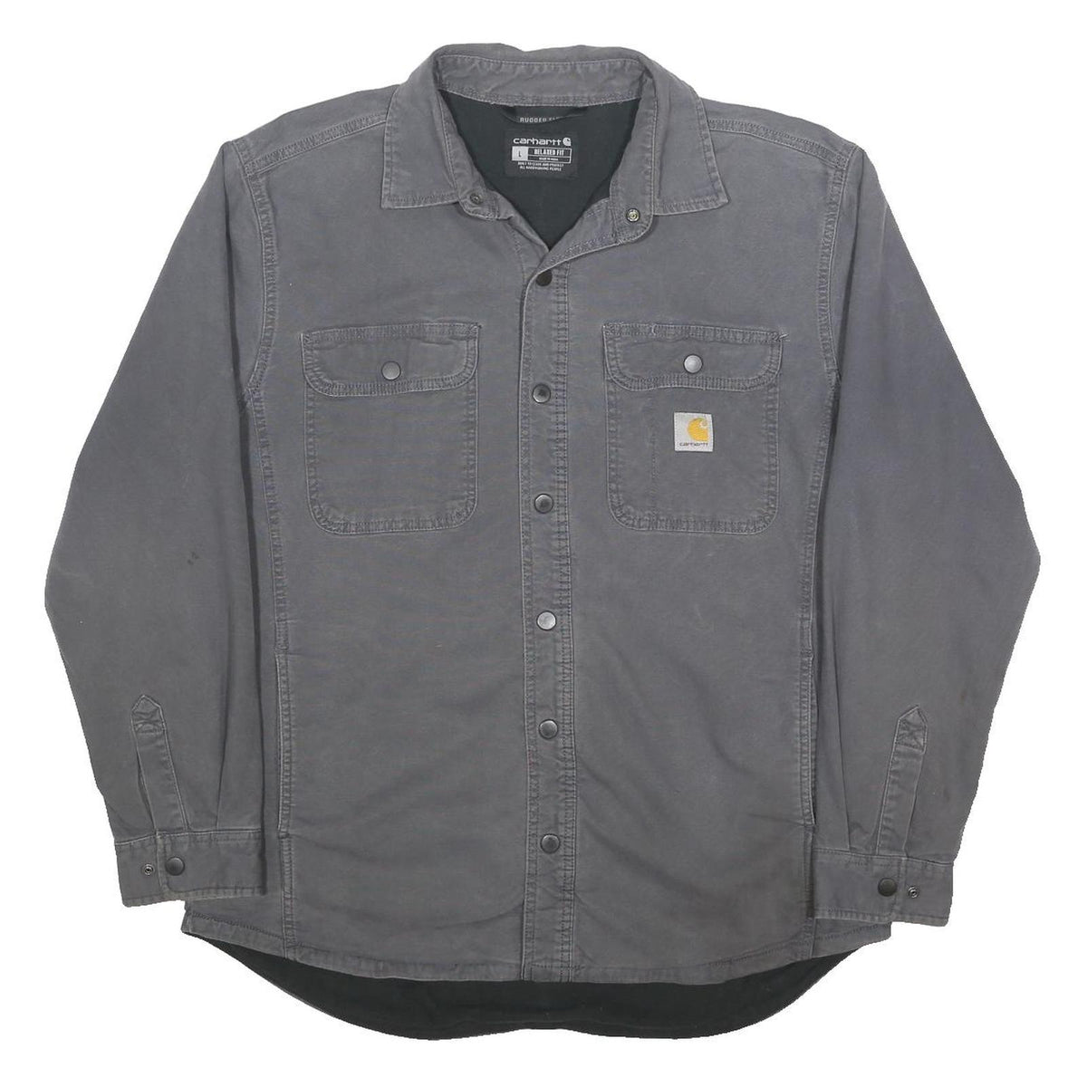 CARHARTT Fleece Lined Mens Grey Workwear Shirt L Durable Polyester Button Up