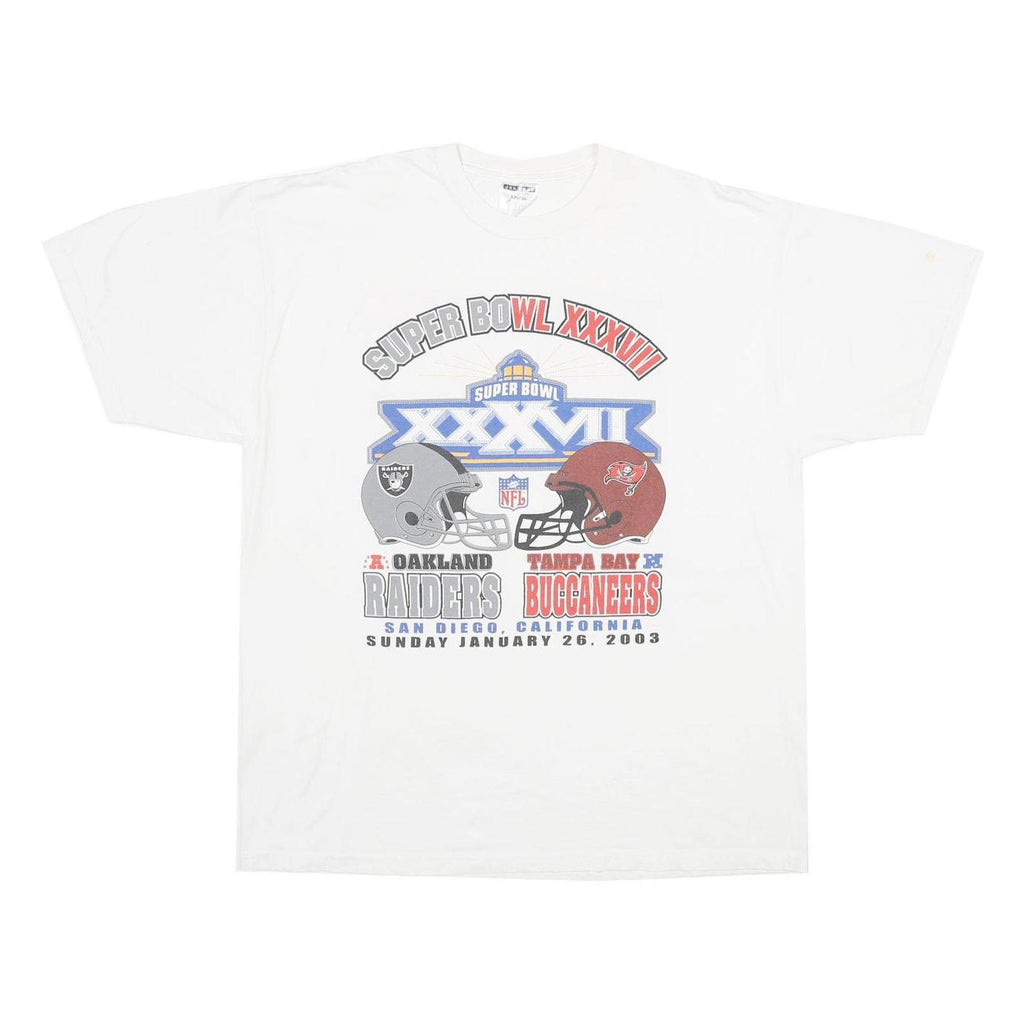 JERZEES Mens White Super Bowl XXXVII Graphic T-Shirt XL Short Sleeve Crew Neck