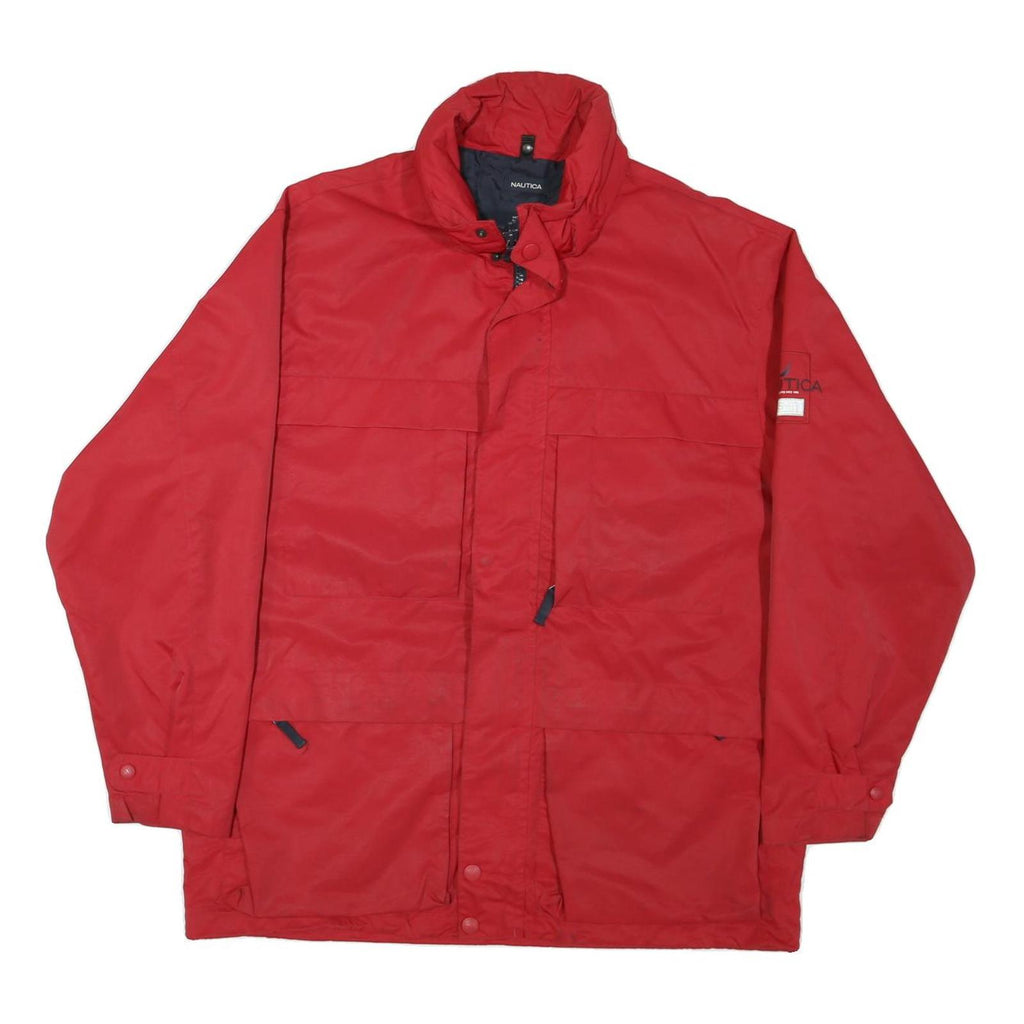NAUTICA Mens Red Polyester Blend Zip Jacket L Casual Outerwear Plain Design