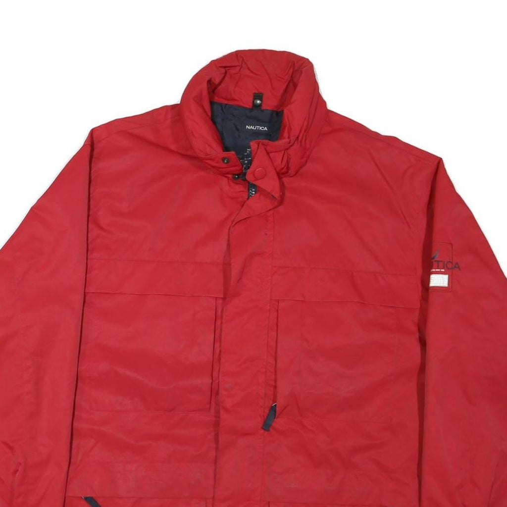NAUTICA Mens Red Polyester Blend Zip Jacket L Casual Outerwear Plain Design