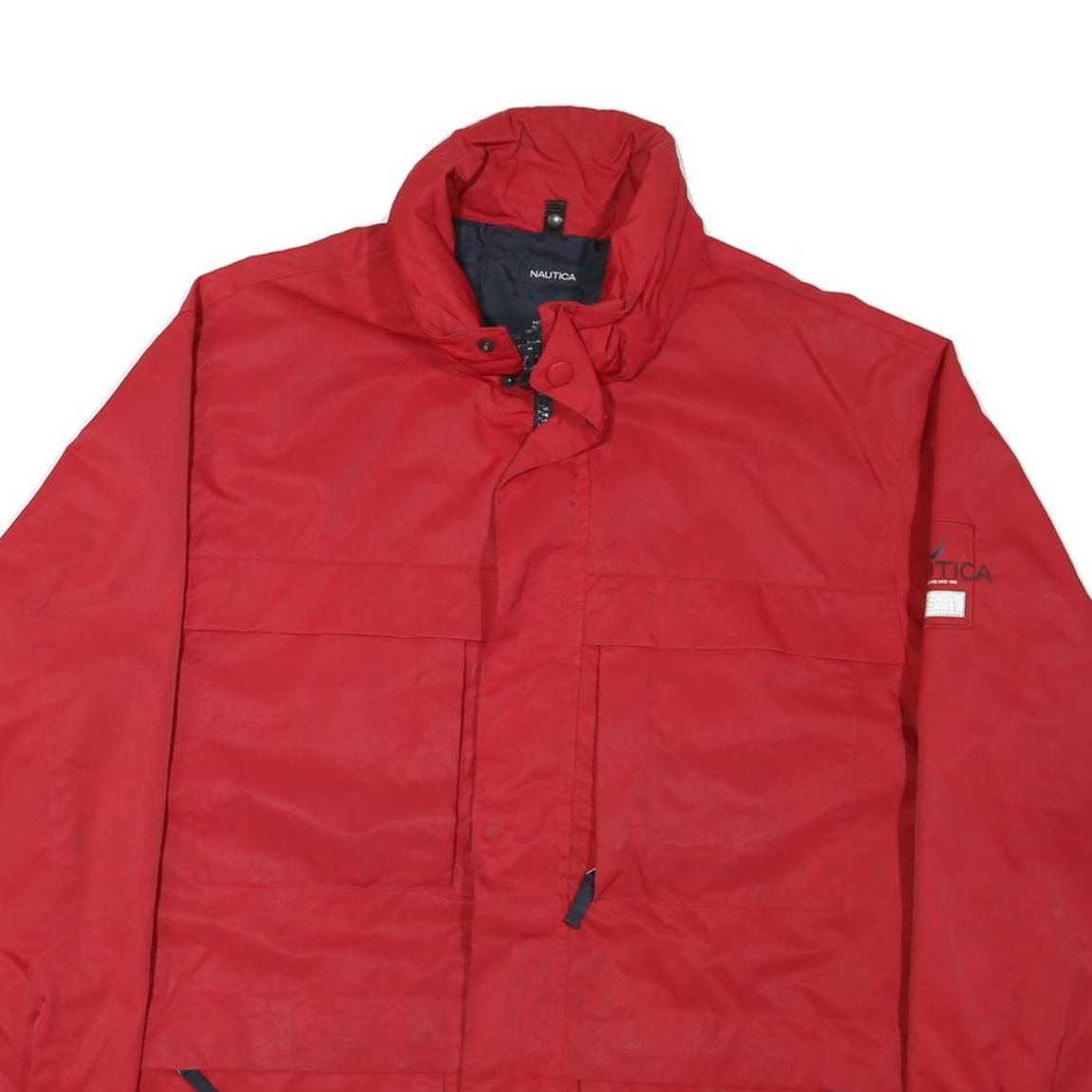 NAUTICA Mens Red Polyester Blend Zip Jacket L Casual Outerwear Plain Design
