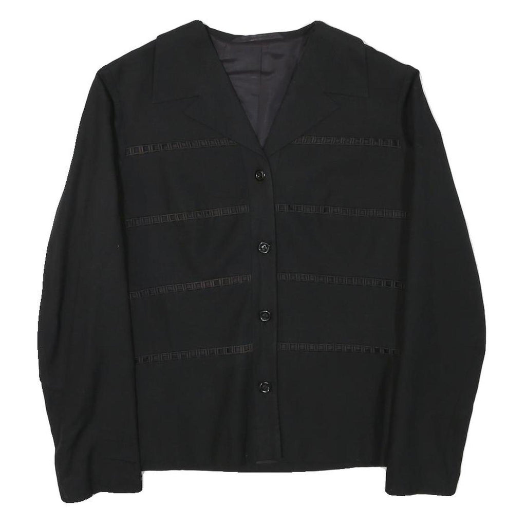 Womens Black Button Cotton Blend Jacket XS Plain Classic Fit Button Closure