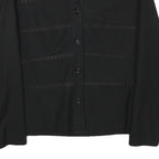 Womens Black Button Cotton Blend Jacket XS Plain Classic Fit Button Closure