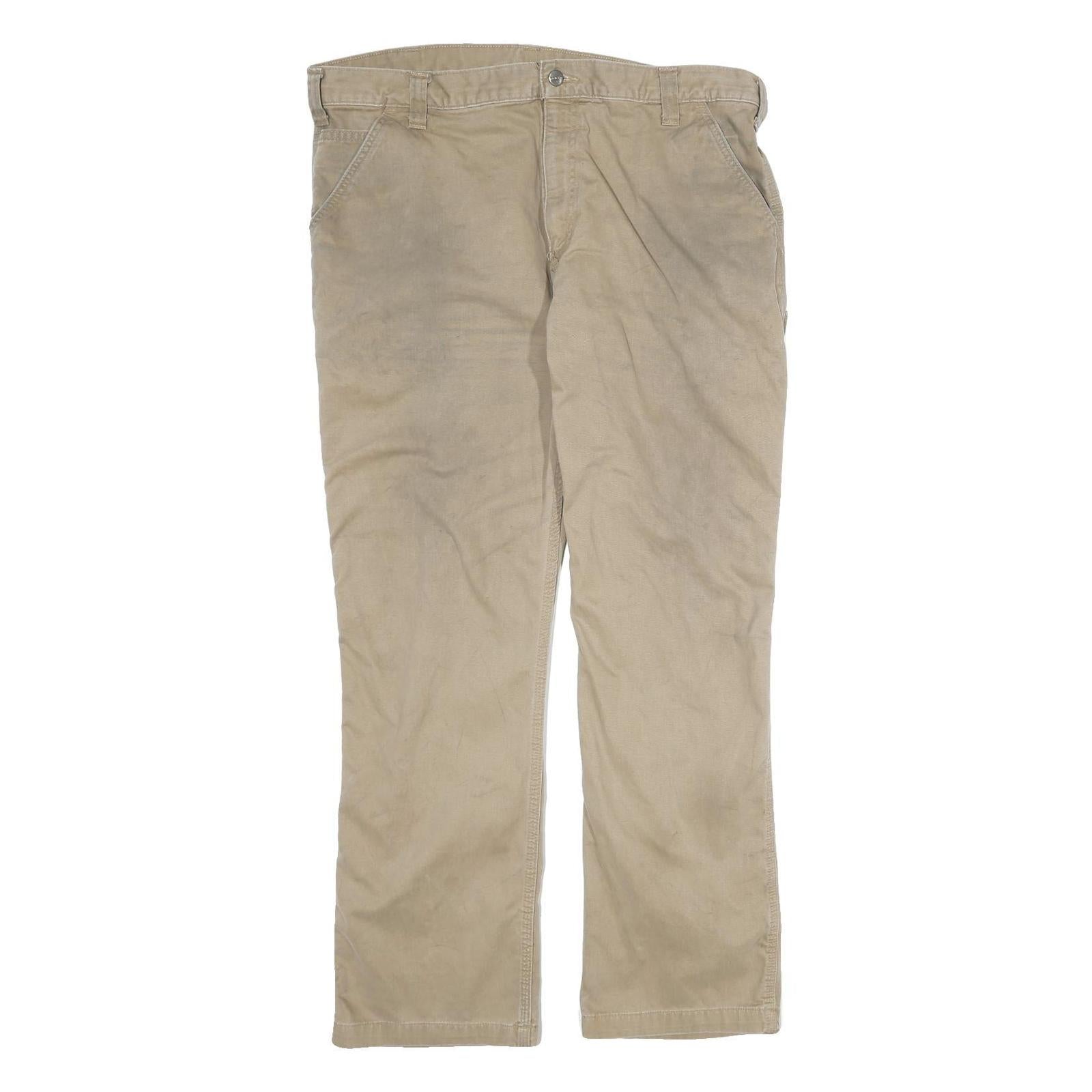 CARHARTT Mens Cotton Beige Workwear Regular Straight Trousers W40 L32 Durable