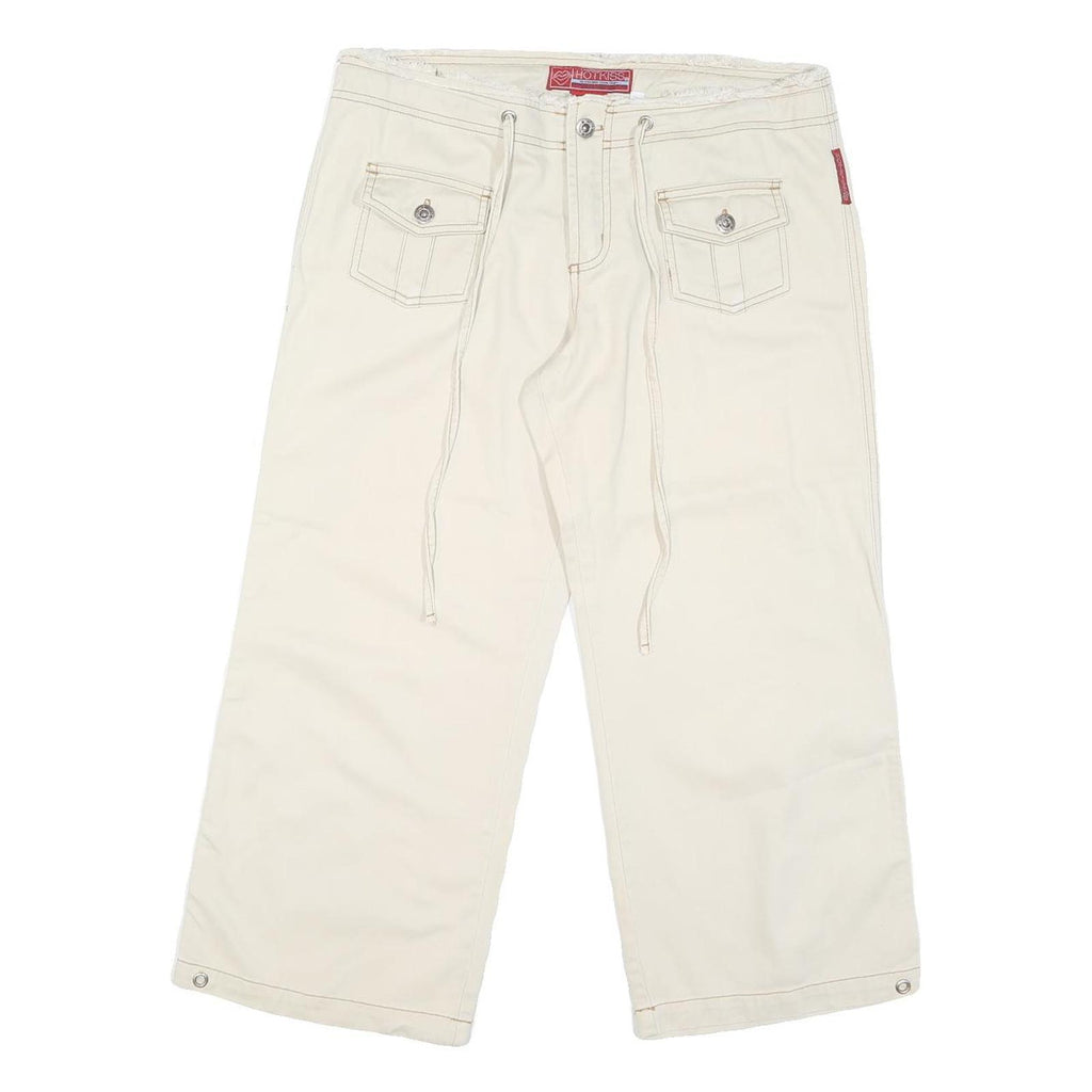 HOTKISS Womens Shorts Cream Casual Cargo L W36 Button Cotton Blend Wide Leg