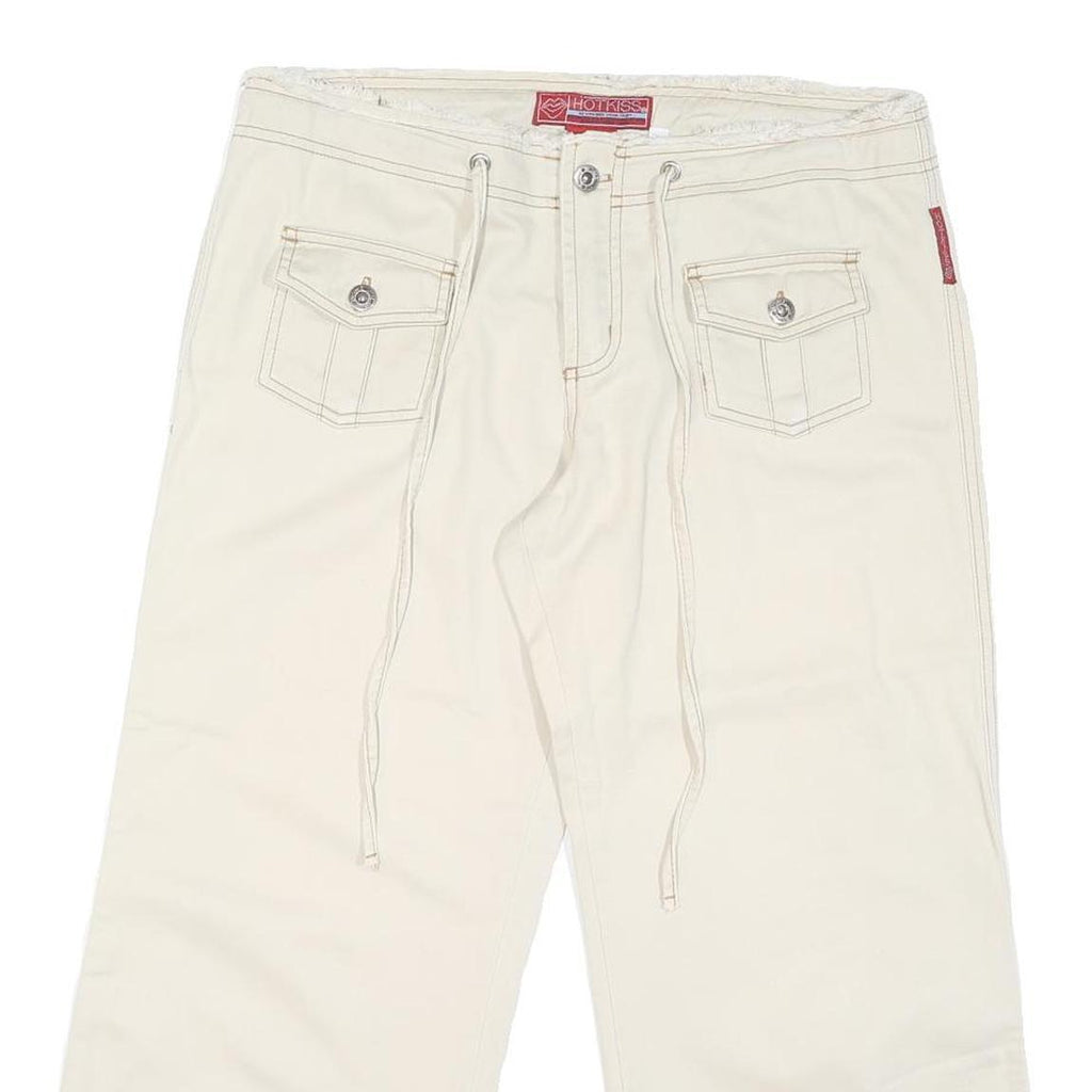 HOTKISS Womens Shorts Cream Casual Cargo L W36 Button Cotton Blend Wide Leg