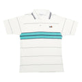K-PRODUCTS Mens White & Teal Striped Short Sleeve Polo Shirt M Logo Embroidered