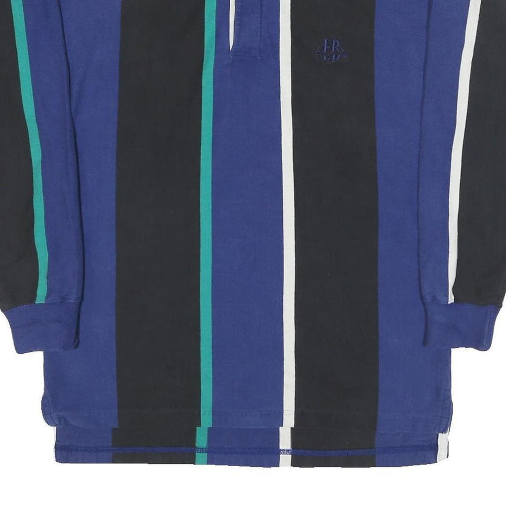 EDDIE BAUER Mens Blue & Black Vertical Stripe Long Sleeve Polo Shirt S Cotton